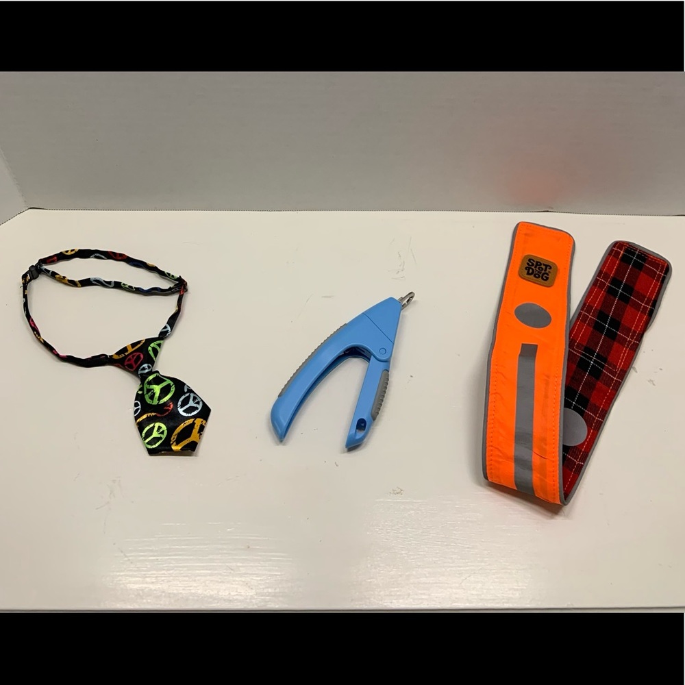 S/M dog lot -Hunters orange  Reflective Dog Collar/ Peace tie / Nail cli…